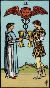 Photo of two of cups tarot card - rider waite deck