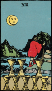 Photo of eight of cups tarot card - Rider Waite deck