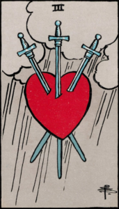 Photo of three of swords tarot card - Rider Waite deck