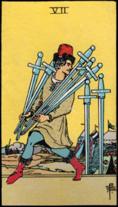 Photo of Seven of Swords tarot card - Rider Waite deck