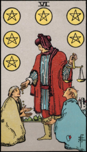 Photo of Six of Pentacles tarot card - Rider Waite deck