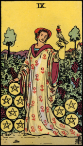 Photo of Nine of Pentacles tarot card - Rider Waite deck